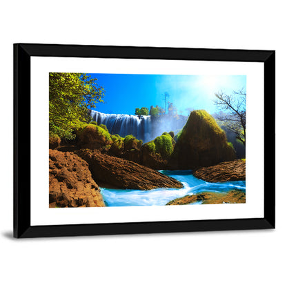Sunlit Turquoise Waterfall Wall Art