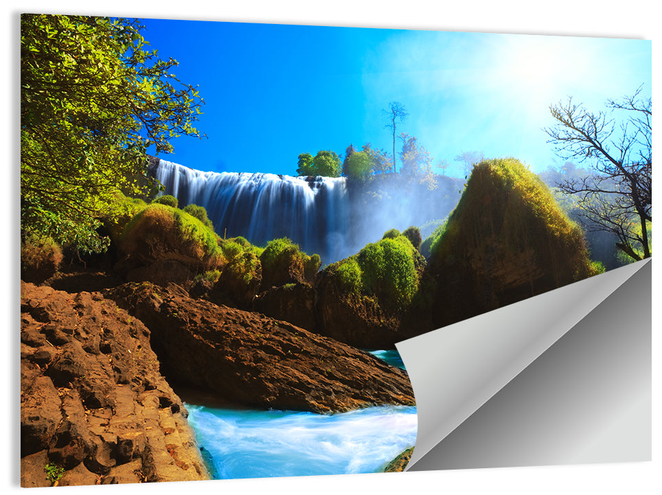 Sunlit Turquoise Waterfall Wall Art