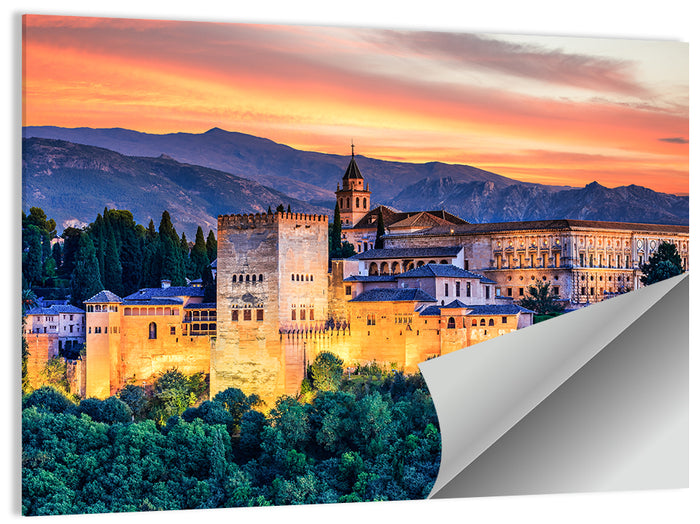Alhambra Fortress at Golden Sunset Wall Art as a poster print