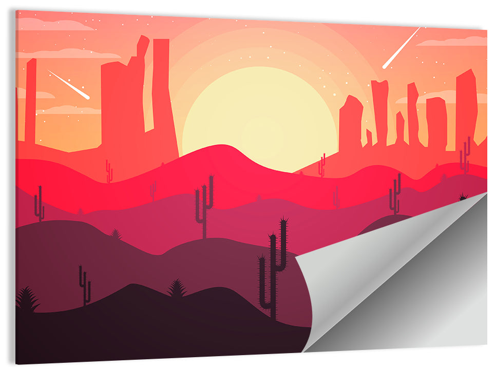 Sunset Desert Cacti Wall Art