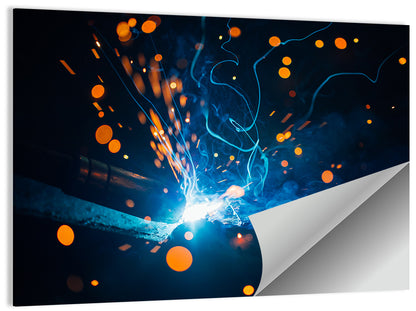 Bright Blue Welding Sparks Wall Art