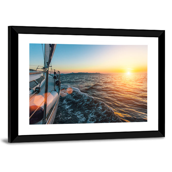 Sunset Sail from Deck Wall Art as a framed print