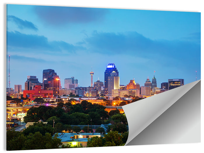 San Antonio Skyline at Dusk Wall Art as a poster print
