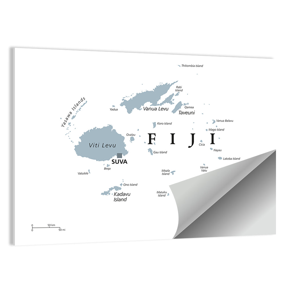 Fiji Islands Political Map Wall Art