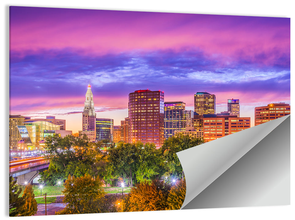 Hartford Skyline at Dusk Wall Art