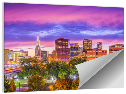 Hartford Skyline at Dusk Wall Art