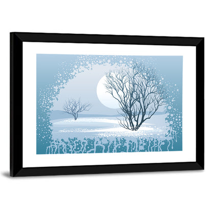 Moonlit Winter Tree Illustration Wall Art