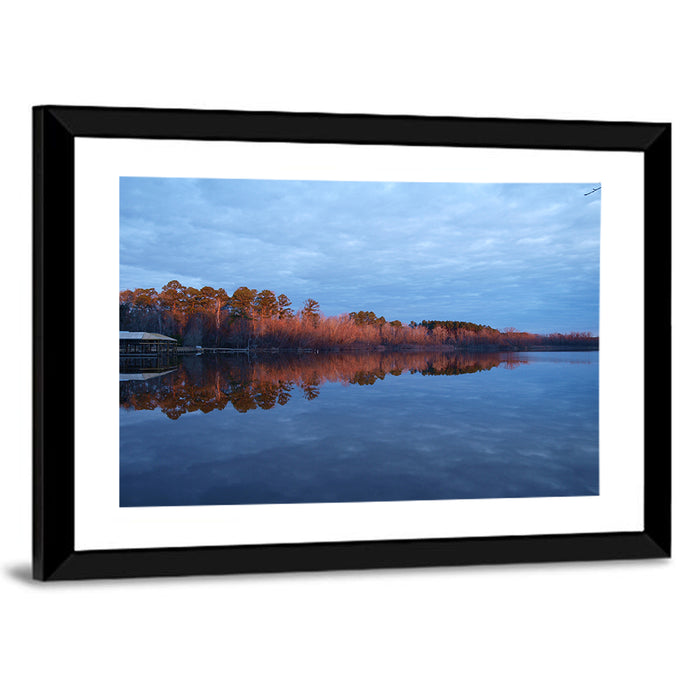 Lake Livingston Pier at Golden Hour Wall Art as a framed print