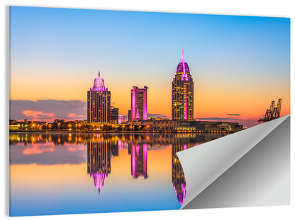Mobile Alabama Sunset Skyline Wall Art