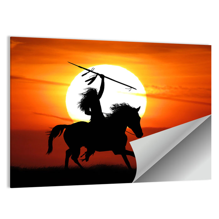 Native American Rider at Sunset Wall Art as a poster print