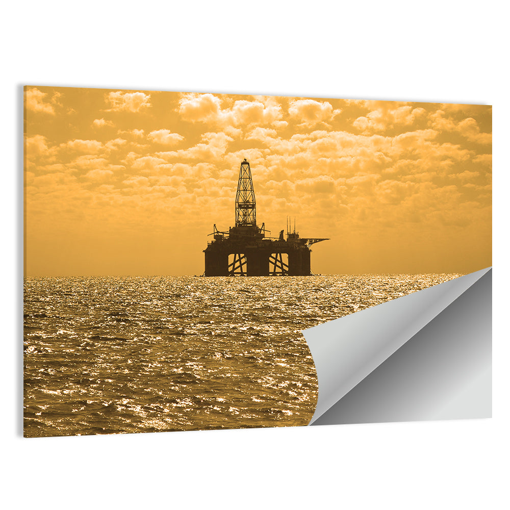 Sunset Oil Rig Silhouette Wall Art