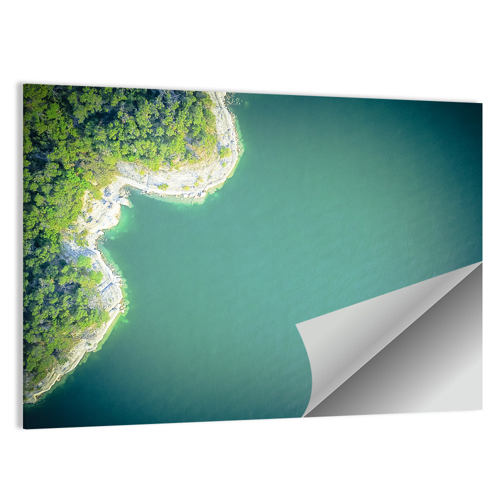 L-shaped Coastline Over Teal Lake Wall Art