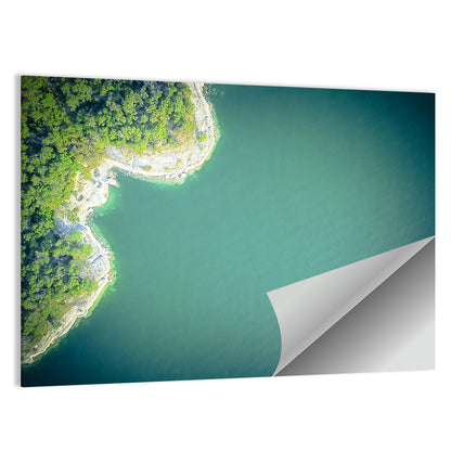 L-shaped Coastline Over Teal Lake Wall Art
