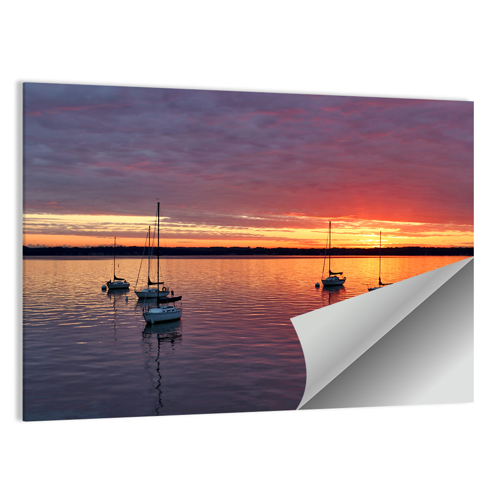 Lake Mendota Sailboats at Sunset Wall Art
