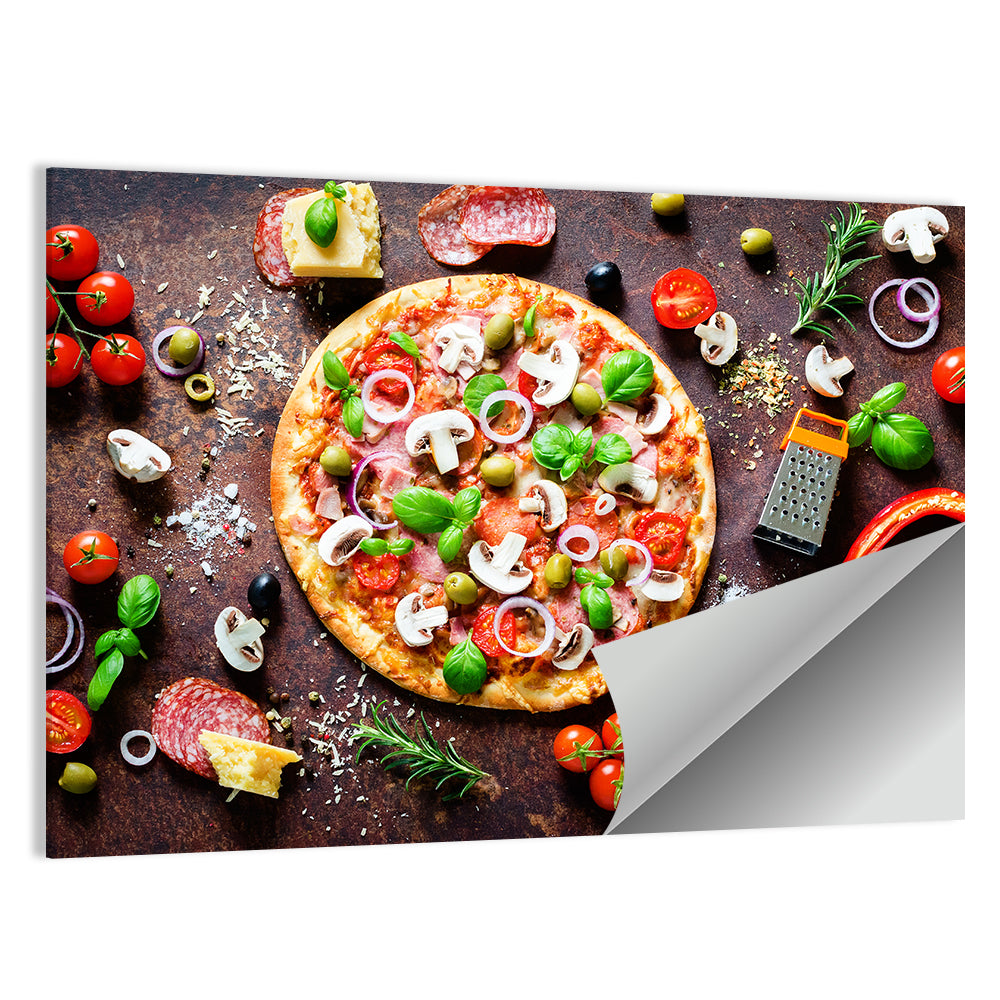 Rustic Italian Pizza Flat Lay Wall Art