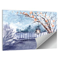 Countryside Winter Lantern Illustration Wall Art