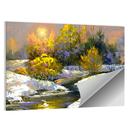 Sunlit Winter River Wall Art