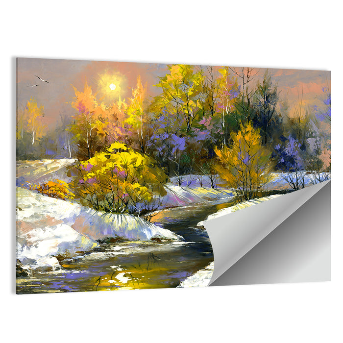 Sunlit Winter River Wall Art as a poster print