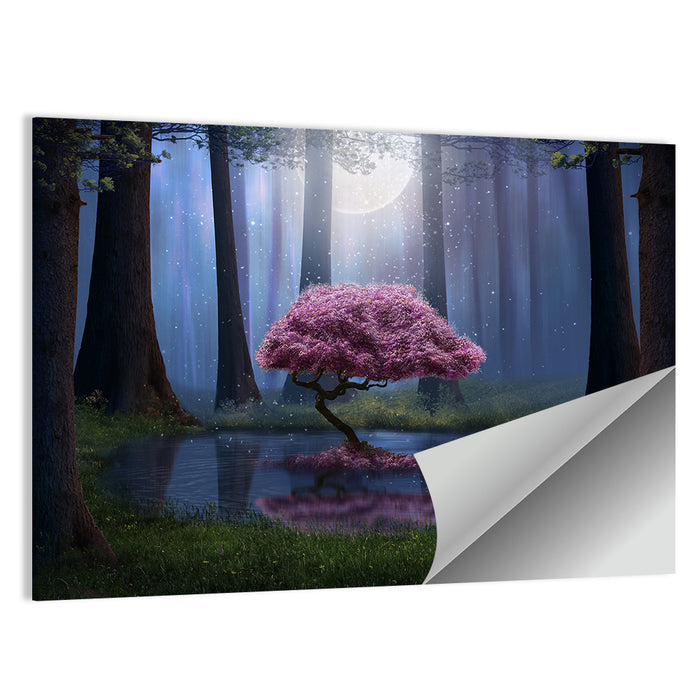 Moonlit Cherry Blossom Reflection Wall Art as a poster print