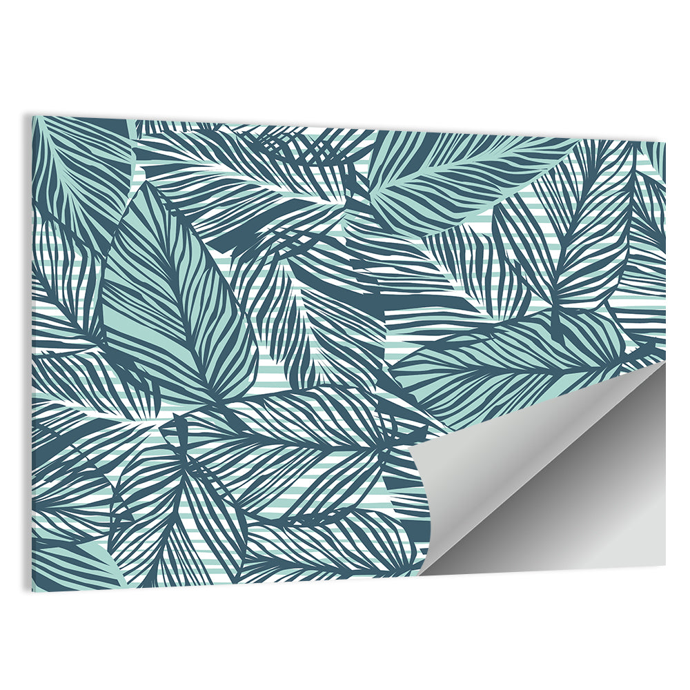 Striped Blue Palm Leaves Pattern Wall Art