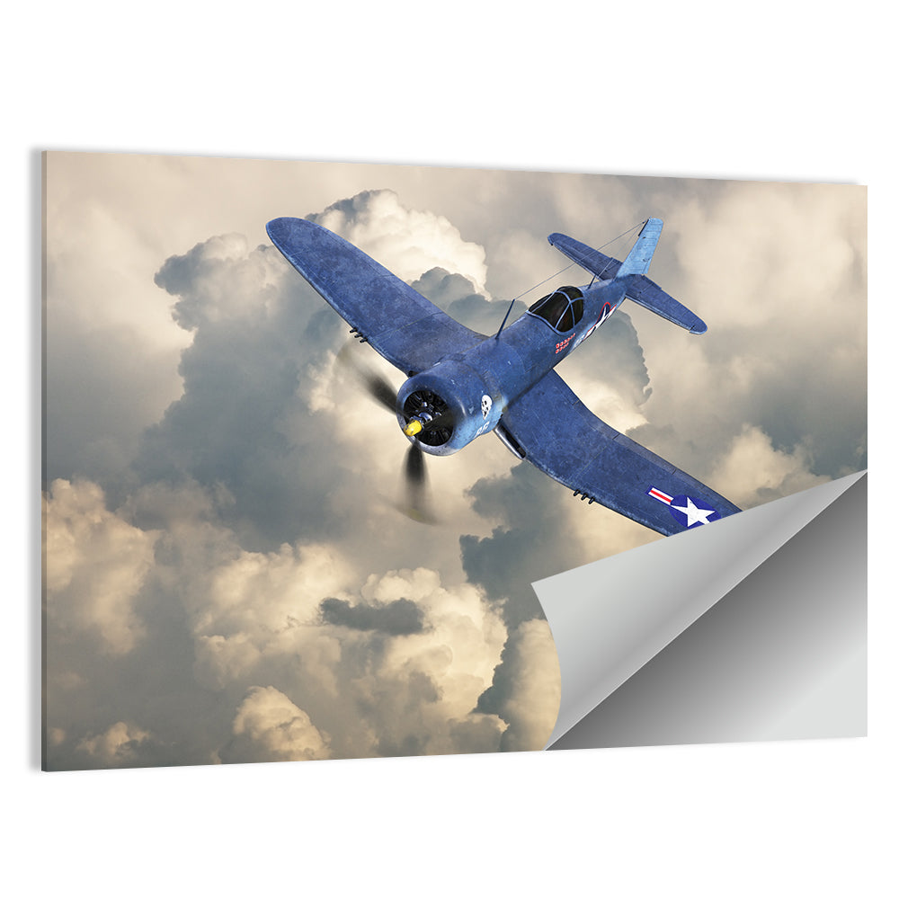 Wwii Fighter Plane Over Clouds Wall Art