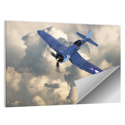 Wwii Fighter Plane Over Clouds Wall Art
