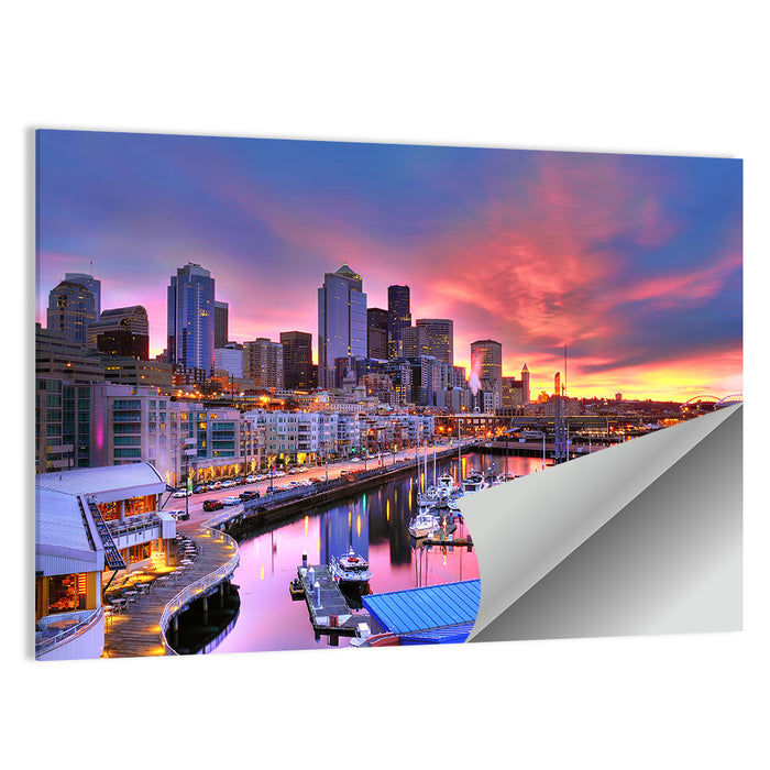 Seattle Skyline at Sunset Wall Art as a poster print