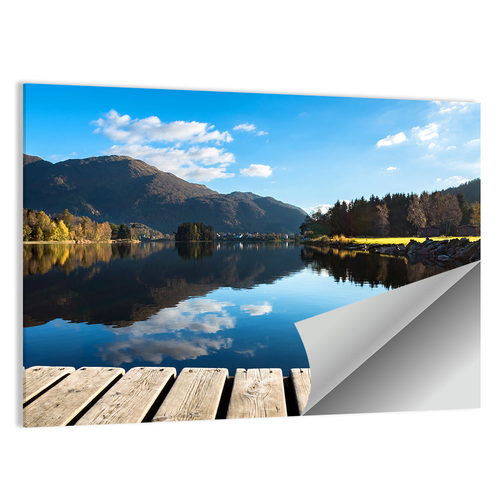 Mountain Lake Boardwalk Reflection Wall Art