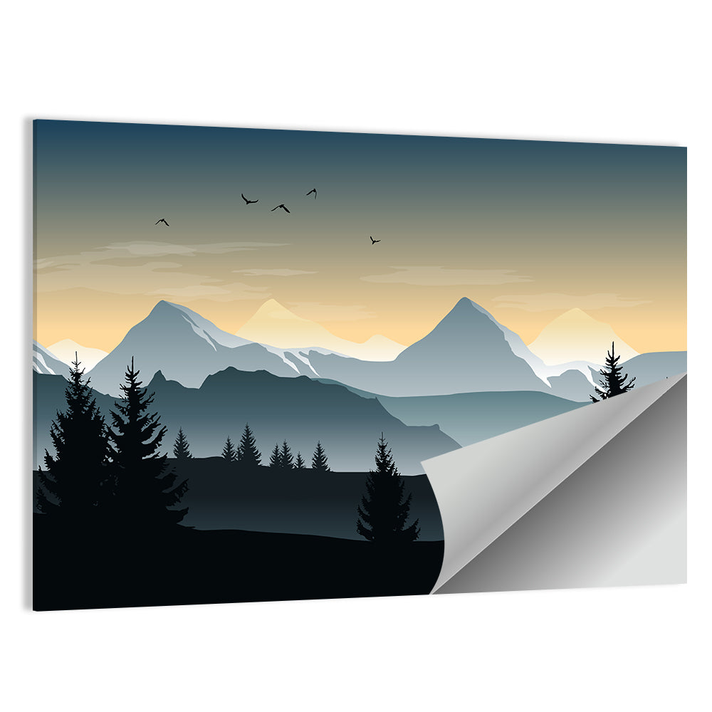 Misty Hills Sunset Silhouette Wall Art