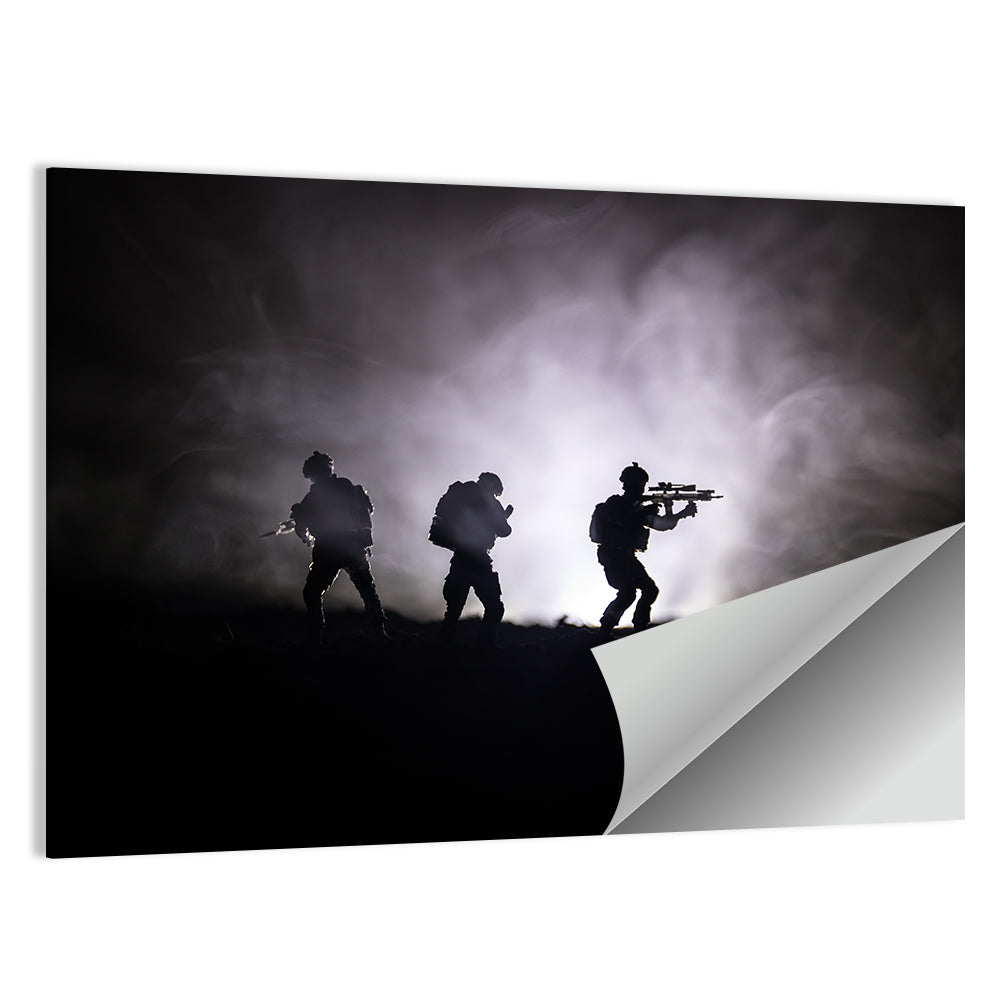Three Soldiers Silhouette in Fog Wall Art