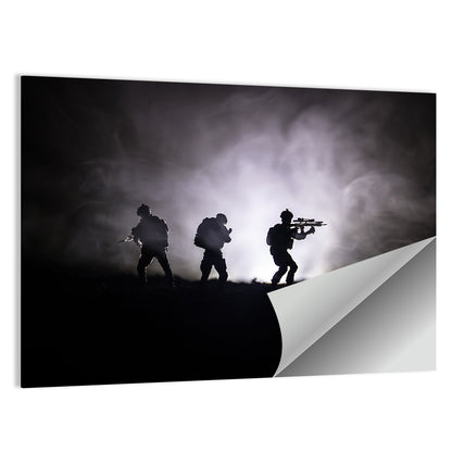 Three Soldiers Silhouette in Fog Wall Art