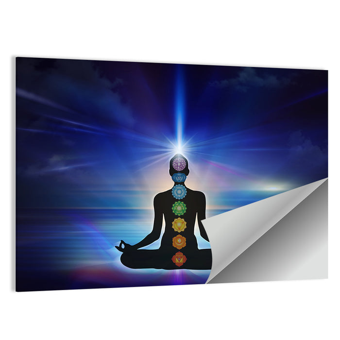 Lotus Pose with Chakra Symbols Wall Art as a poster print