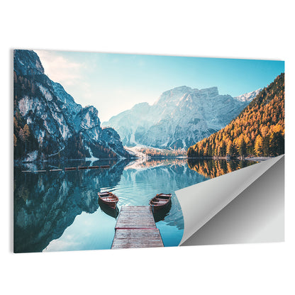 Lago Di Braies Dock and Dolomites Wall Art