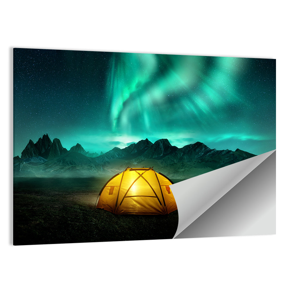 Tent Beneath Aurora Borealis Wall Art