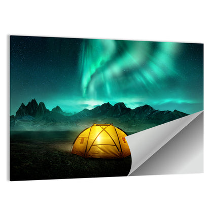 Tent Beneath Aurora Borealis Wall Art