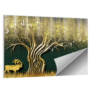 Gold Antelope & Tree Wall Art