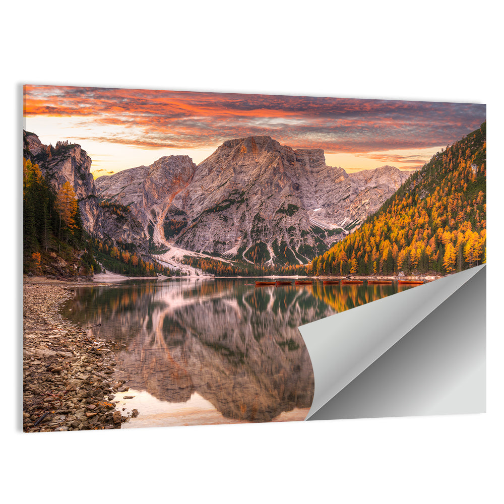 Lago Di Braies Sunset Reflection Wall Art