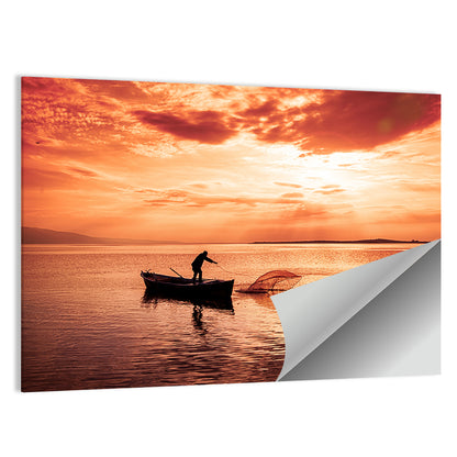 Uluabat Lake Fisherman at Dusk Wall Art