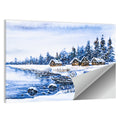 Snowy Village by Frozen Lake Wall Art