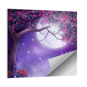 Full Moon and Fantasy Floral Tree Wall Art