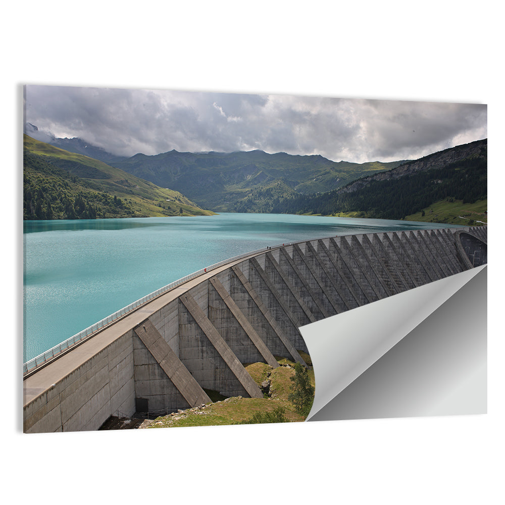 Curved Dam on Turquoise Lake Wall Art