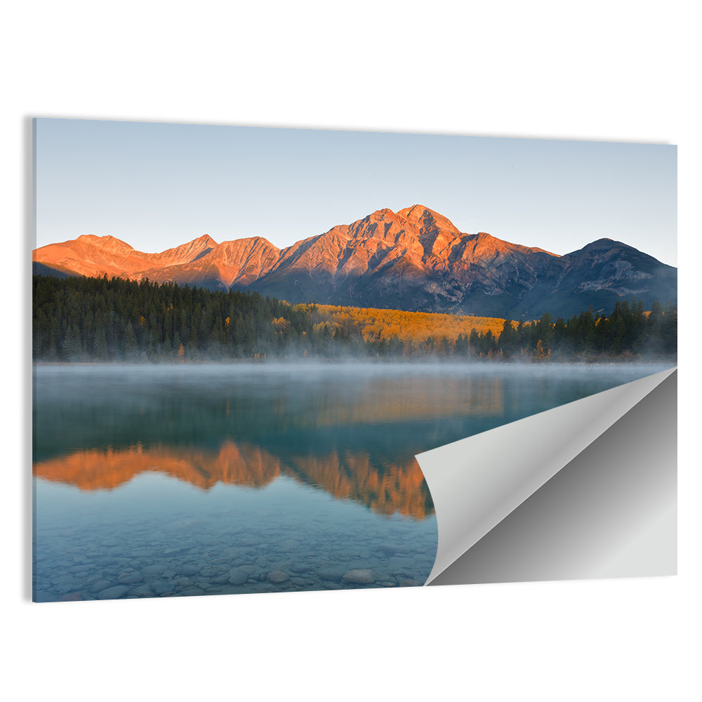Patricia Lake and Mount Pyramid at Golden Hour Wall Art