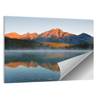 Patricia Lake and Mount Pyramid at Golden Hour Wall Art