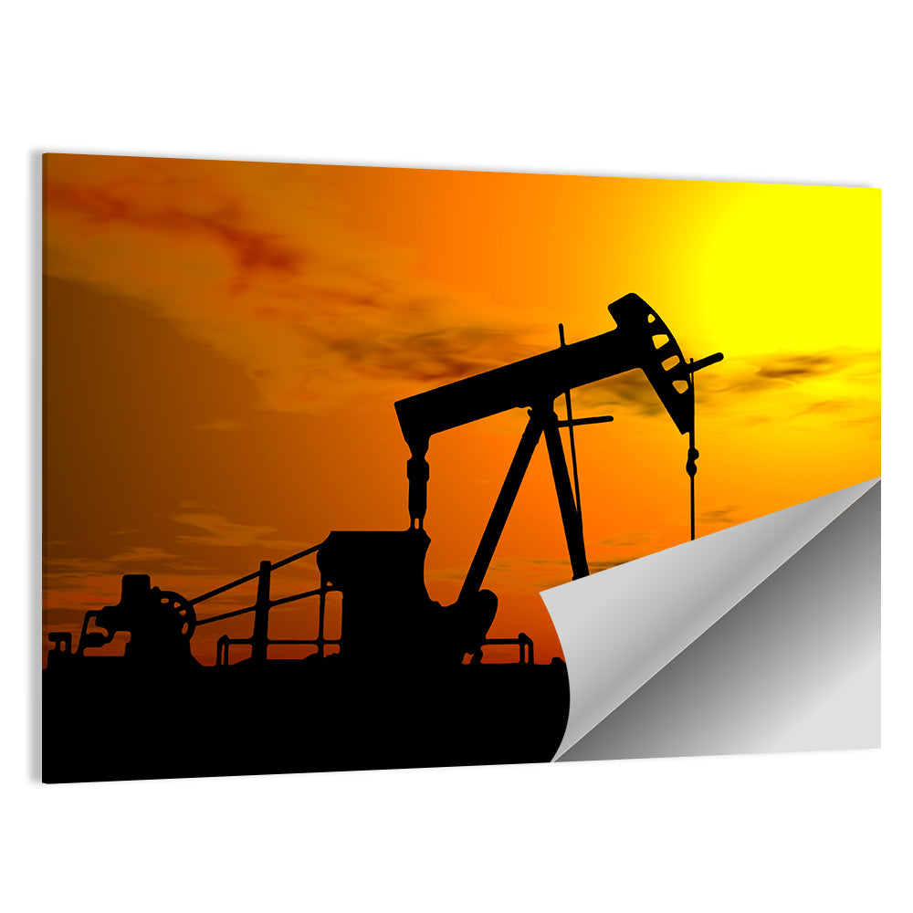 Pumpjack Sunset Silhouette Wall Art