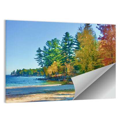 Sebago Lake Pier in Autumn Wall Art