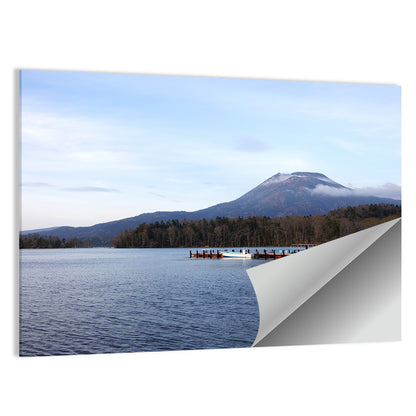 Lake Akan Pier and Snow Capped Peak Wall Art