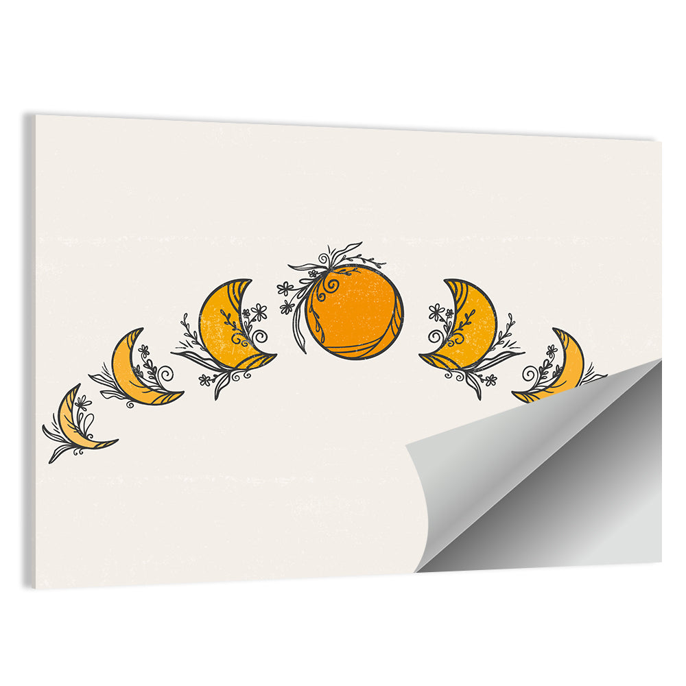 Moon Phases Floral Illustration Wall Art