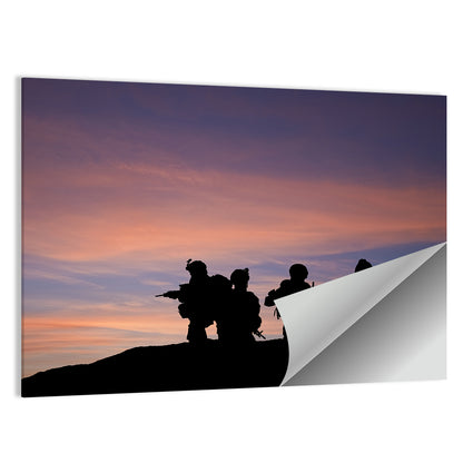 Soldiers Silhouetted at Sunset Wall Art