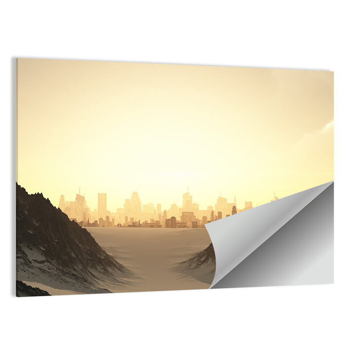 Futuristic City Sunset Wall Art as a poster print