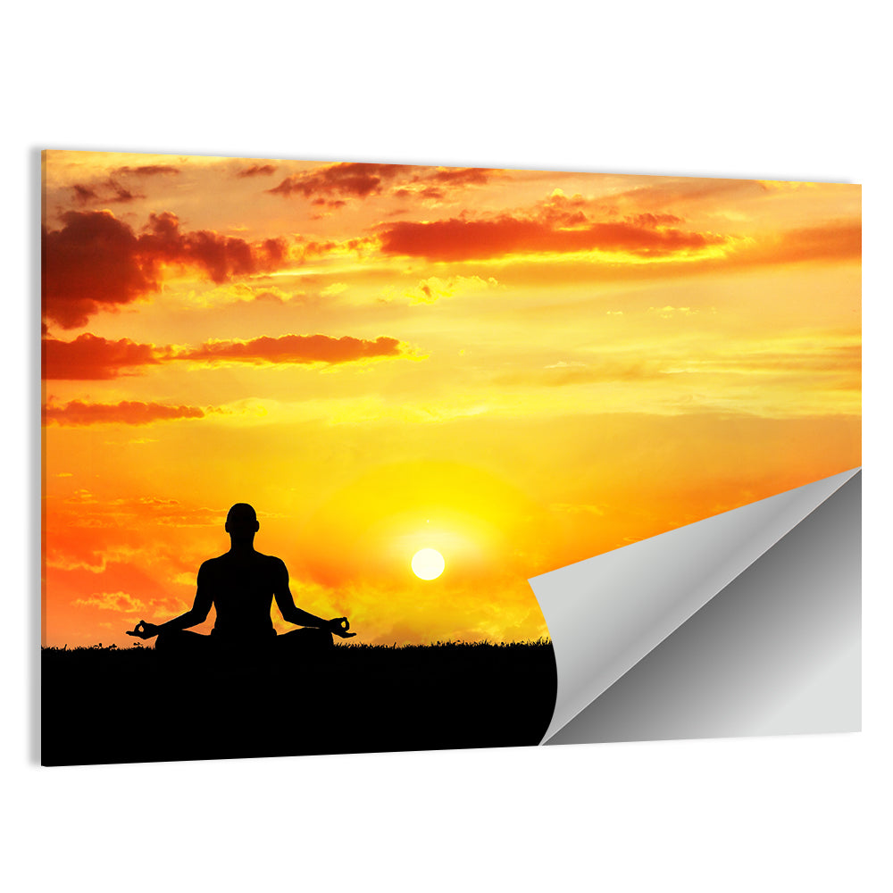 Sunset Yoga Meditation Silhouette Wall Art
